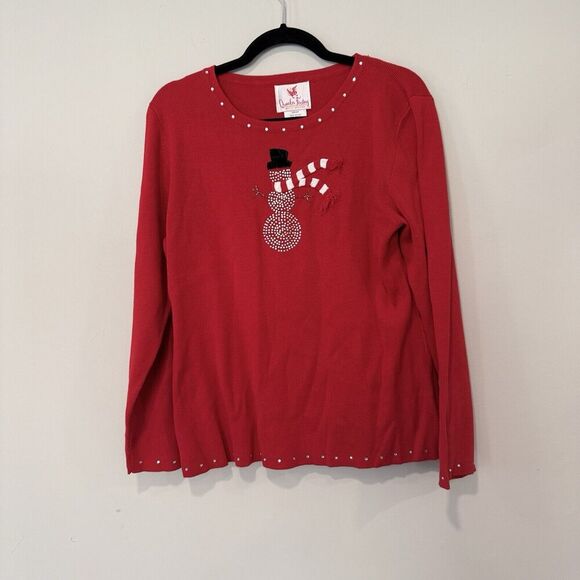 Quacker Factory Size Medium Snowman Embellished Top Red Christmas NWT 1586 - Picture 9 of 9